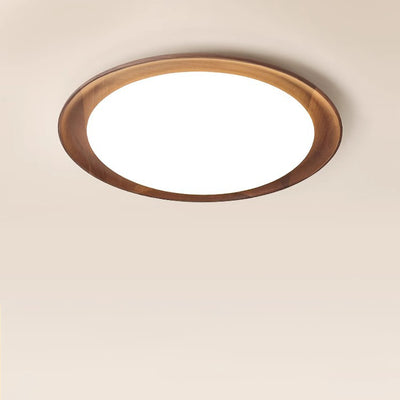 Modern Minimalist Round Walnut Wood Acrylic LED Flush Mount Ceiling Light For Living Room