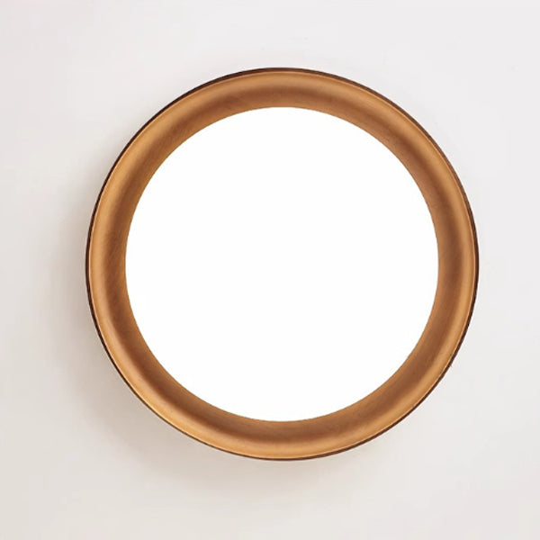 Modern Minimalist Round Walnut Wood Acrylic LED Flush Mount Ceiling Light For Living Room