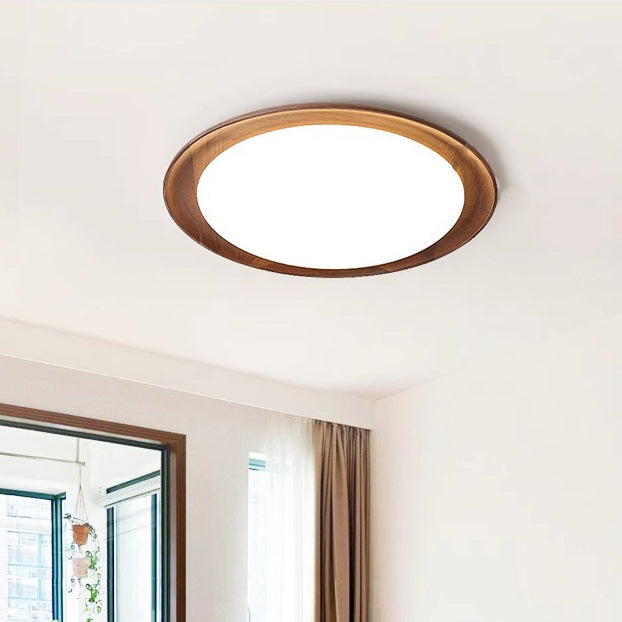 Modern Minimalist Round Walnut Wood Acrylic LED Flush Mount Ceiling Light For Living Room