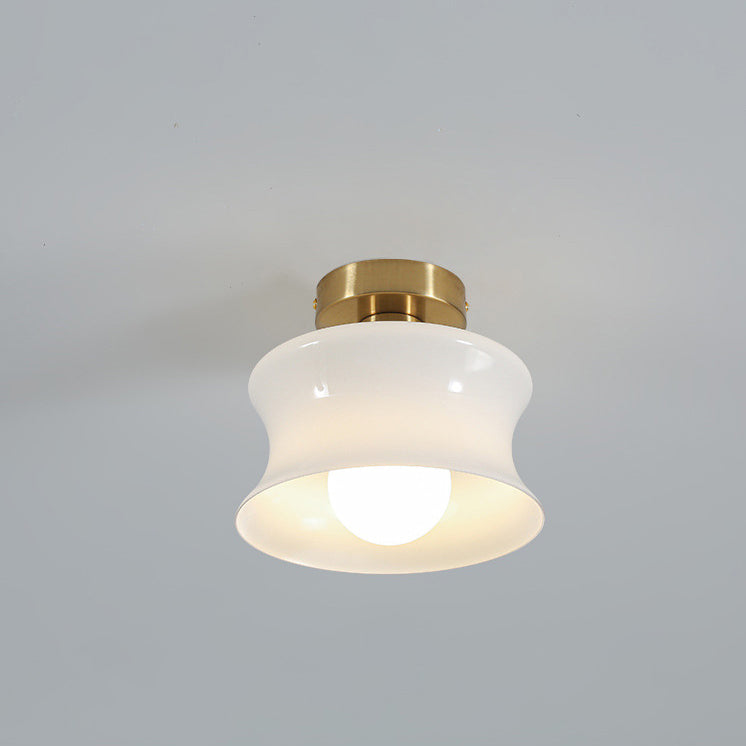 Contemporary Nordic Oval Cylinder Iron Glass 1-Light Semi-Flush Mount Ceiling Light For Living Room