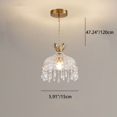 Modern Luxury Round Dome Iron Crystal String Glass Shade 1-Light Pendant Light For Living Room