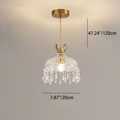 Modern Luxury Round Dome Iron Crystal String Glass Shade 1-Light Pendant Light For Living Room