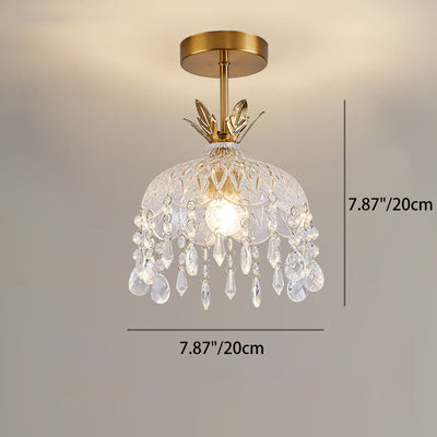 Modern Luxury Round Dome Iron Crystal String Glass Shade 1-Light Pendant Light For Living Room