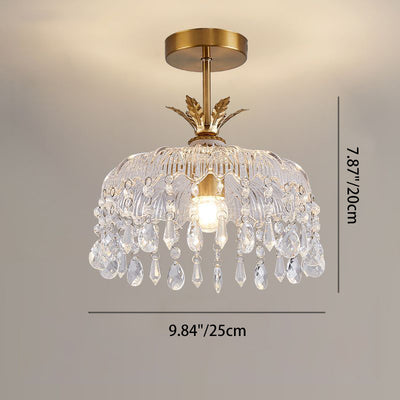 Modern Luxury Round Dome Iron Crystal String Glass Shade 1-Light Pendant Light For Living Room