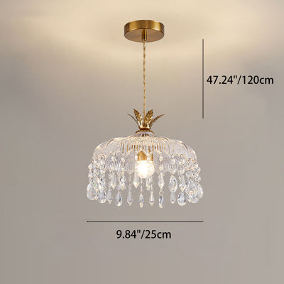 Modern Luxury Round Dome Iron Crystal String Glass Shade 1-Light Pendant Light For Living Room