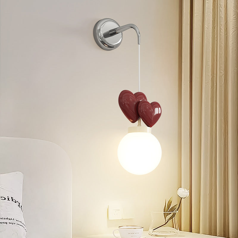 Modern Minimalist Orb Love Heart Hardware Resin 1-Light Wall Sconce Lamp For Bedroom