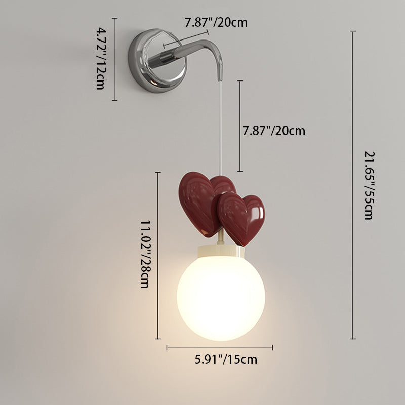 Modern Minimalist Orb Love Heart Hardware Resin 1-Light Wall Sconce Lamp For Bedroom