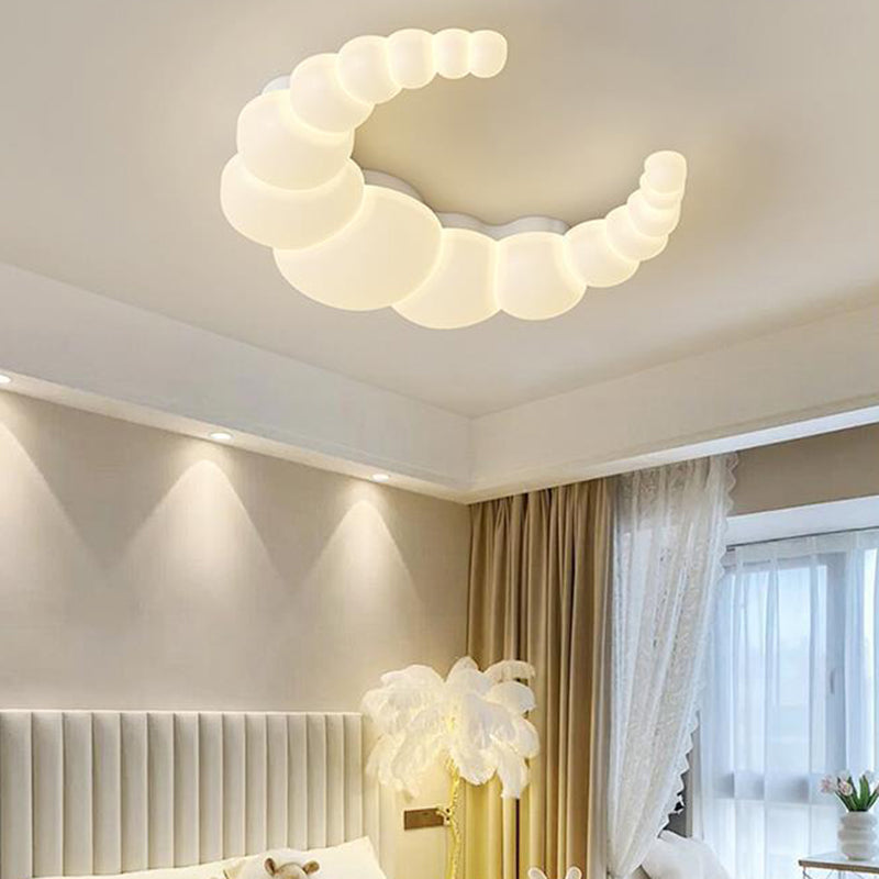 Modern Minimalist Moon Flower Rabbit Iron PE Shade LED Flush Mount Ceiling Light For Bedroom