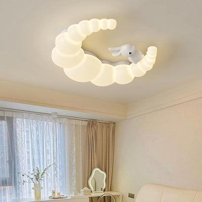 Modern Minimalist Moon Flower Rabbit Iron PE Shade LED Flush Mount Ceiling Light For Bedroom