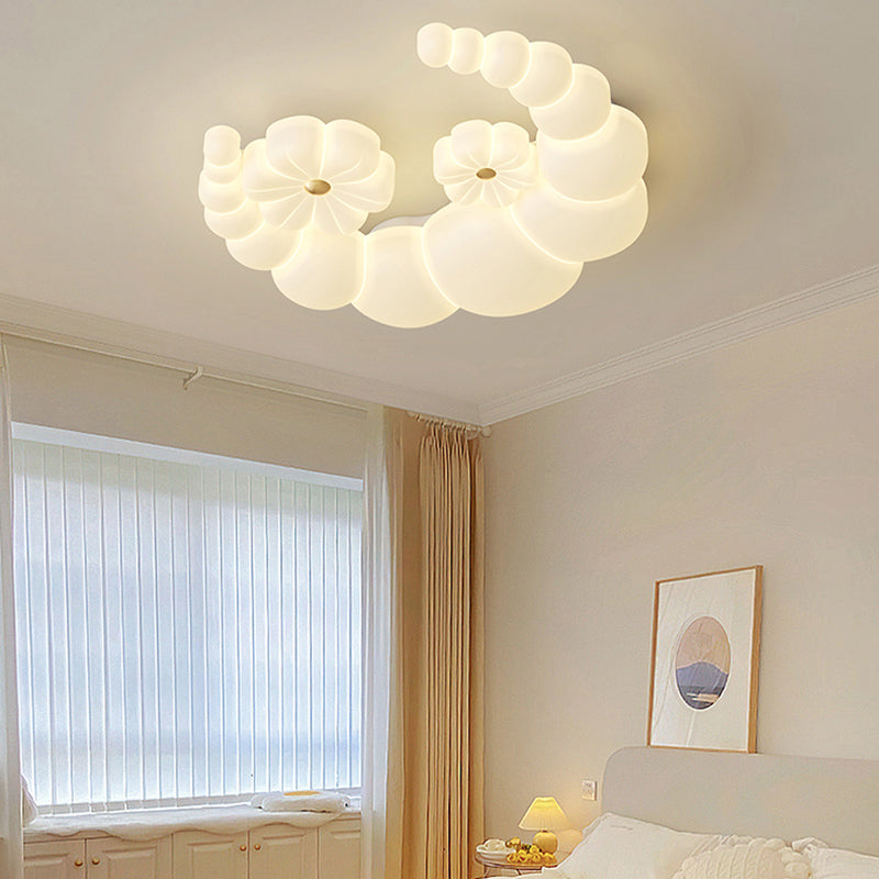 Modern Minimalist Moon Flower Rabbit Iron PE Shade LED Flush Mount Ceiling Light For Bedroom