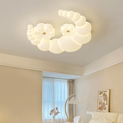 Modern Minimalist Moon Flower Rabbit Iron PE Shade LED Flush Mount Ceiling Light For Bedroom