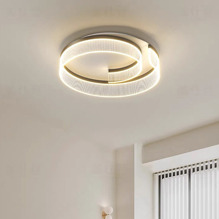 Modern Minimalist Round Hardware Aluminum Stripe Acrylic LED Flush Mount Ceiling Light For Bedroom