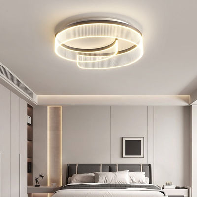 Modern Minimalist Round Hardware Aluminum Stripe Acrylic LED Flush Mount Ceiling Light For Bedroom