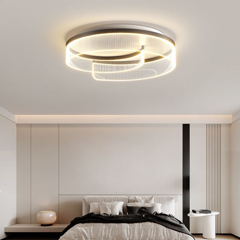 Modern Minimalist Round Hardware Aluminum Stripe Acrylic LED Flush Mount Ceiling Light For Bedroom