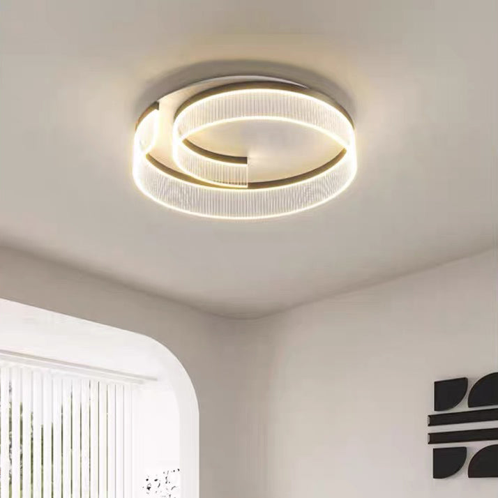 Modern Minimalist Round Hardware Aluminum Stripe Acrylic LED Flush Mount Ceiling Light For Bedroom