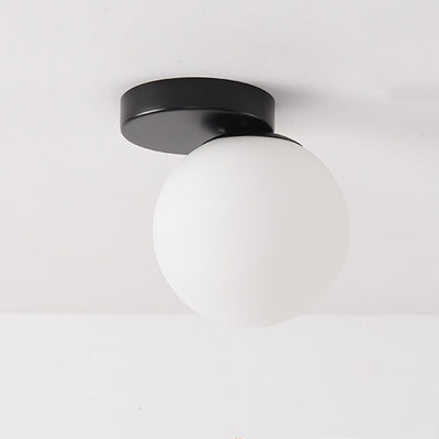 Modern Minimalist Round Globe Iron Glass 1-Light Semi-Flush Mount Ceiling Light For Living Room