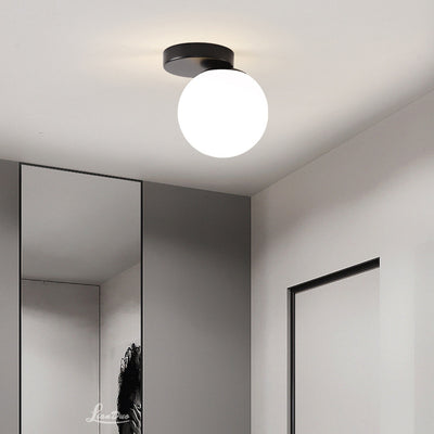 Modern Minimalist Round Globe Iron Glass 1-Light Semi-Flush Mount Ceiling Light For Living Room