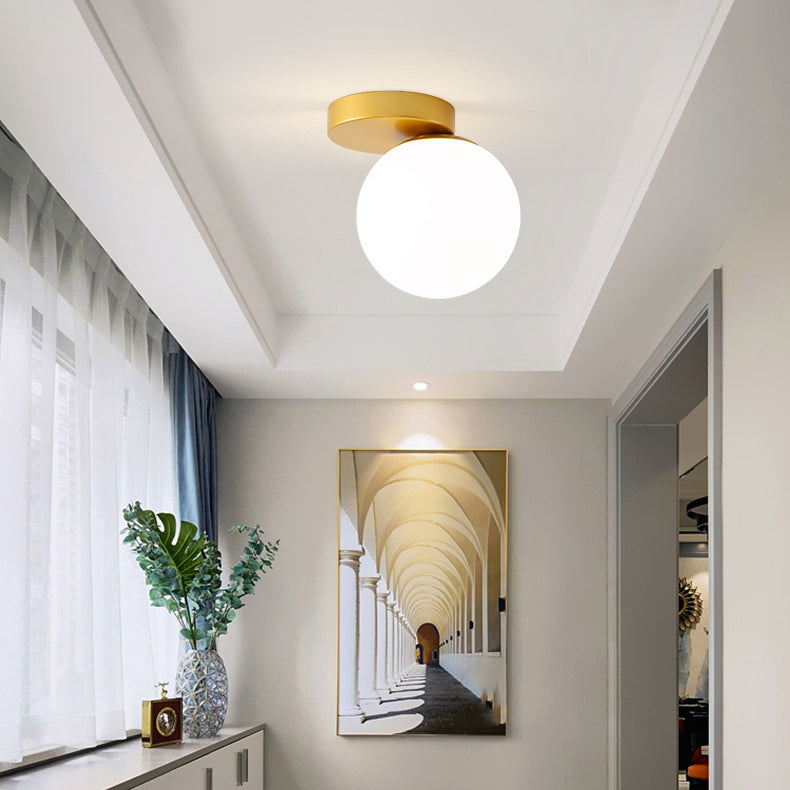 Modern Minimalist Round Globe Iron Glass 1-Light Semi-Flush Mount Ceiling Light For Living Room