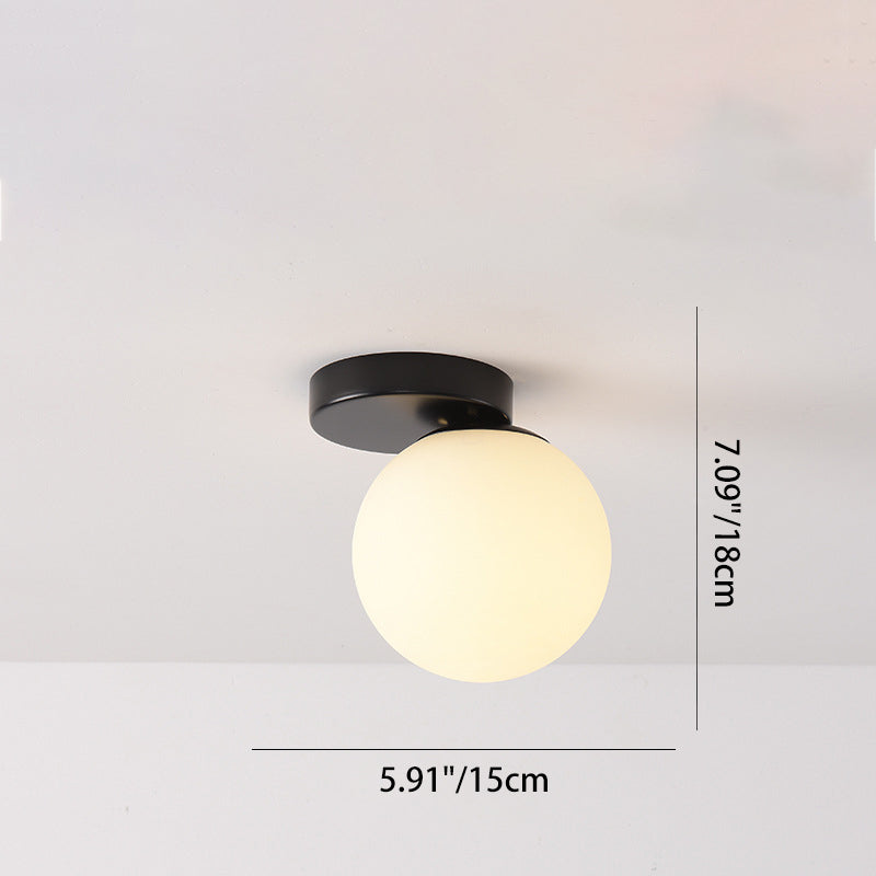 Modern Minimalist Round Globe Iron Glass 1-Light Semi-Flush Mount Ceiling Light For Living Room