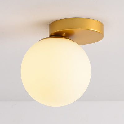 Modern Minimalist Round Globe Iron Glass 1-Light Semi-Flush Mount Ceiling Light For Living Room