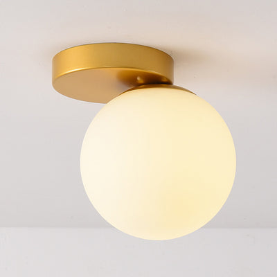 Modern Minimalist Round Globe Iron Glass 1-Light Semi-Flush Mount Ceiling Light For Living Room