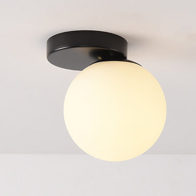 Modern Minimalist Round Globe Iron Glass 1-Light Semi-Flush Mount Ceiling Light For Living Room