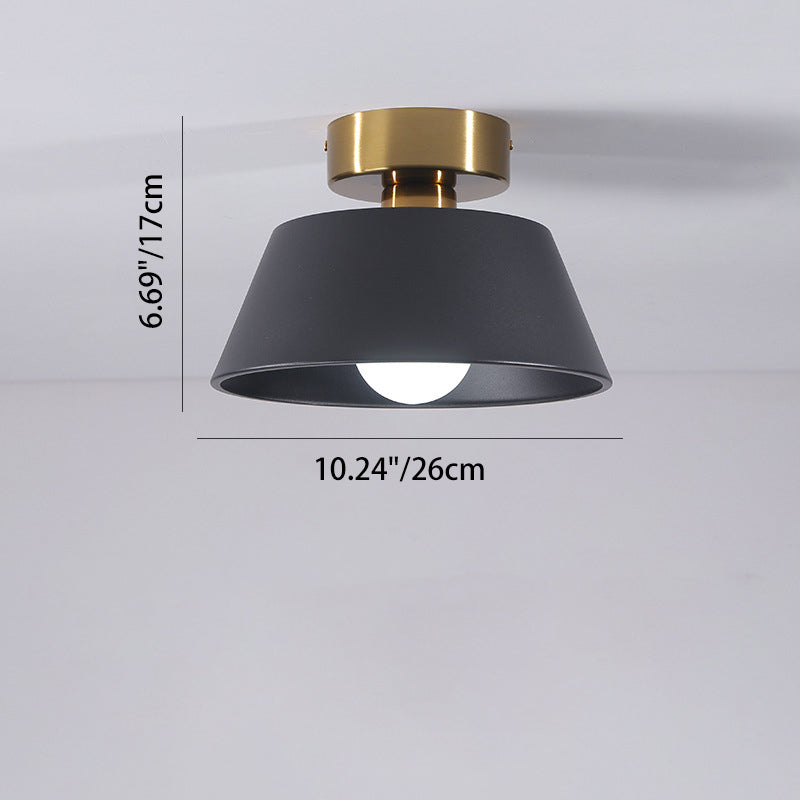 Modern Minimalist Round Trapezoidal Iron 1-Light Semi-Flush Mount Ceiling Light For Living Room