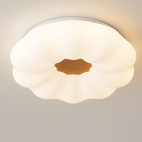 Contemporary Creative Pumpkin Shape Hardware Wood Acrylic Shade LED Flush Mount Ceiling Light For Bedroom