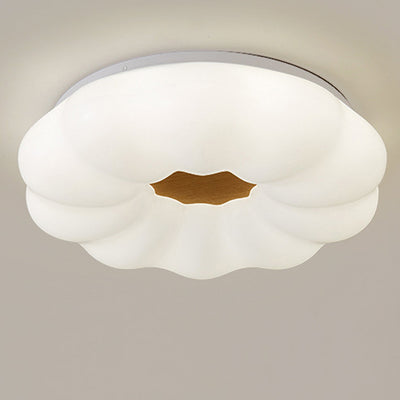 Contemporary Creative Pumpkin Shape Hardware Wood Acrylic Shade LED Flush Mount Ceiling Light For Bedroom