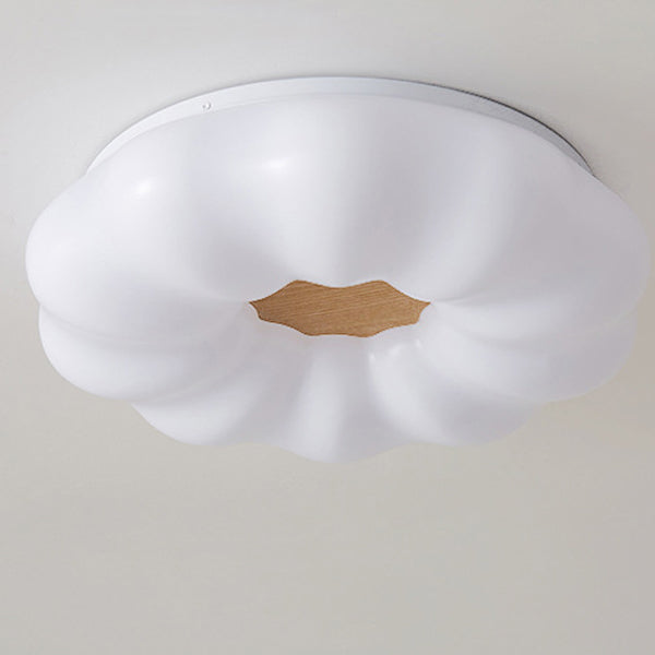 Contemporary Creative Pumpkin Shape Hardware Wood Acrylic Shade LED Flush Mount Ceiling Light For Bedroom