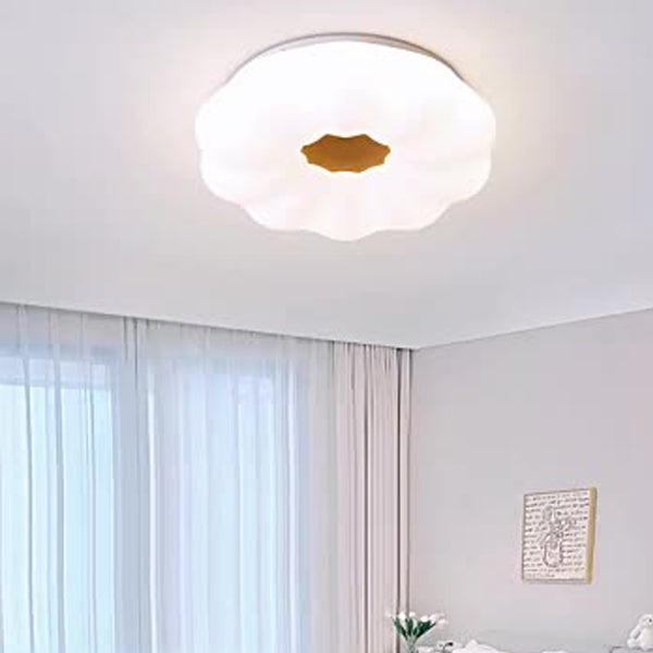 Contemporary Creative Pumpkin Shape Hardware Wood Acrylic Shade LED Flush Mount Ceiling Light For Bedroom