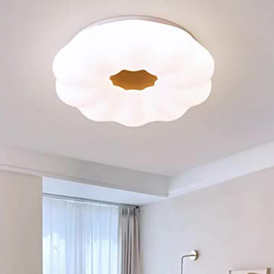 Contemporary Creative Pumpkin Shape Hardware Wood Acrylic Shade LED Flush Mount Ceiling Light For Bedroom