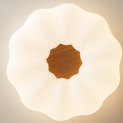 Contemporary Creative Pumpkin Shape Hardware Wood Acrylic Shade LED Flush Mount Ceiling Light For Bedroom