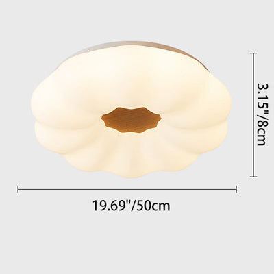 Contemporary Creative Pumpkin Shape Hardware Wood Acrylic Shade LED Flush Mount Ceiling Light For Bedroom