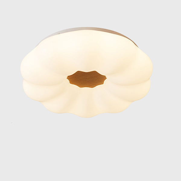 Contemporary Creative Pumpkin Shape Hardware Wood Acrylic Shade LED Flush Mount Ceiling Light For Bedroom