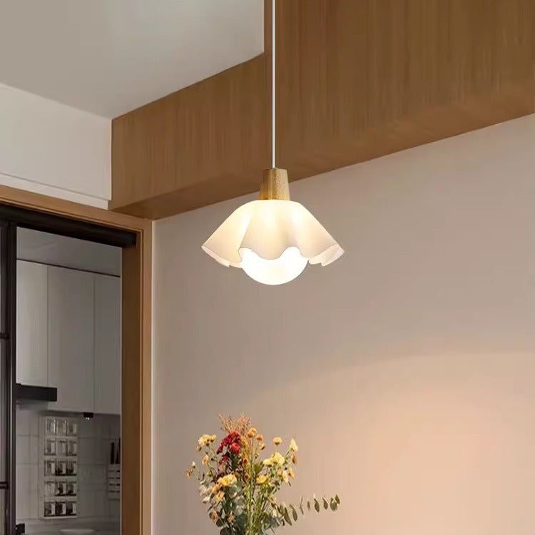 Modern Minimalist Floral Globe Wood Acrylic Glass Shade 1-Light Pendant Light For Living Room