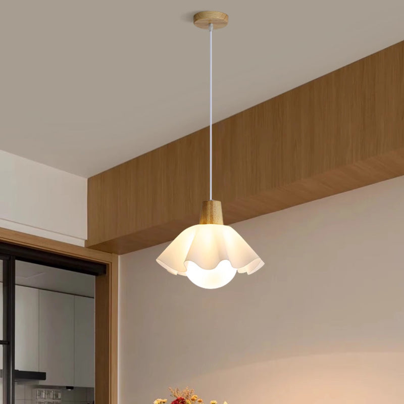 Modern Minimalist Floral Globe Wood Acrylic Glass Shade 1-Light Pendant Light For Living Room