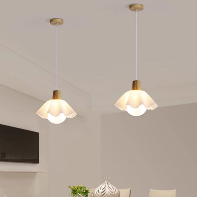 Modern Minimalist Floral Globe Wood Acrylic Glass Shade 1-Light Pendant Light For Living Room