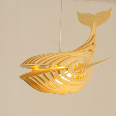 Traditional Chinese Whale Fish Wood 1-Light Chandelier For Dining Room