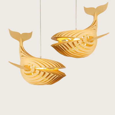 Traditional Chinese Whale Fish Wood 1-Light Chandelier For Dining Room