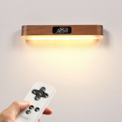 Modern Minimalist Rechargeable Rectangular Clock Solid Wood Metal Plastic LED Wall Sconce Lamp For Bedroom