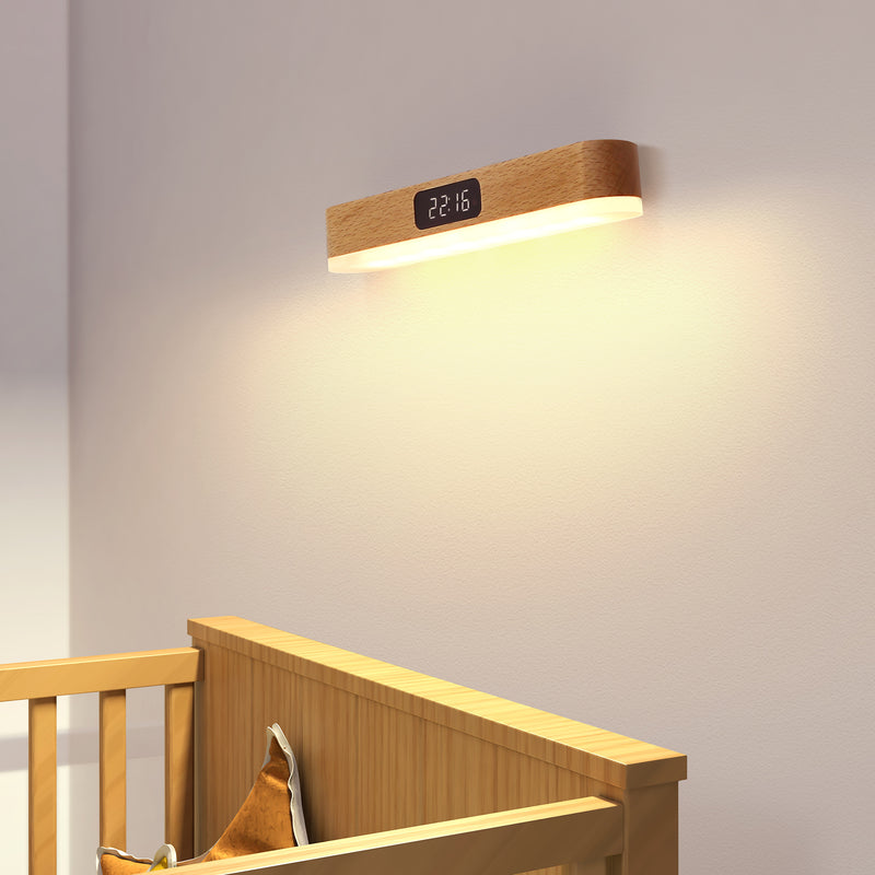 Modern Minimalist Rechargeable Rectangular Clock Solid Wood Metal Plastic LED Wall Sconce Lamp For Bedroom