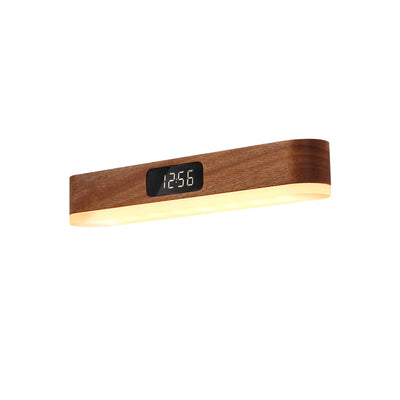 Modern Minimalist Rechargeable Rectangular Clock Solid Wood Metal Plastic LED Wall Sconce Lamp For Bedroom