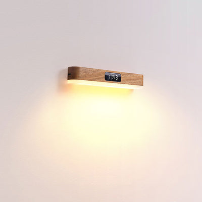 Modern Minimalist Rechargeable Rectangular Clock Solid Wood Metal Plastic LED Wall Sconce Lamp For Bedroom