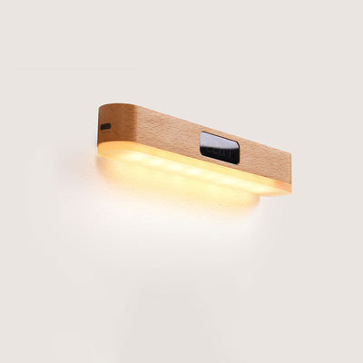 Modern Minimalist Rechargeable Rectangular Clock Solid Wood Metal Plastic LED Wall Sconce Lamp For Bedroom