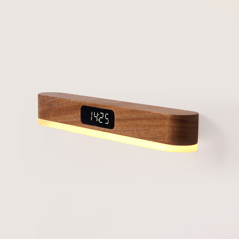 Modern Minimalist Rechargeable Rectangular Clock Solid Wood Metal Plastic LED Wall Sconce Lamp For Bedroom