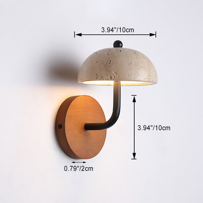 Traditional Japanese Round Half Round Mushroom Shape Yellow Travertine Wooden Frame Acrylic Shade LED Wall Sconce Lamp For Bedroom