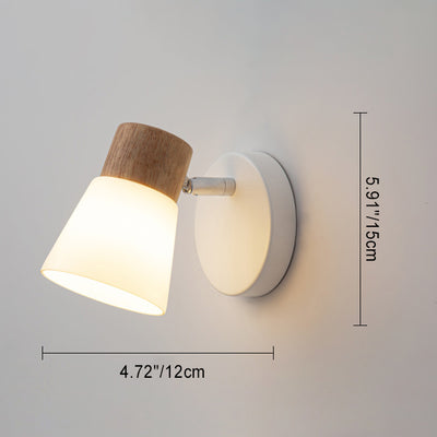 Contemporary Nordic Round Horn Shape Metal Wood Glass Shade 1/2 Light Wall Sconce Lamp For Bedroom