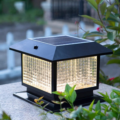 Modern Minimalist Solar Waterproof Rectangular Diamond Stripe Glass Shade Aluminum Frame LED Post Head Light For Garden