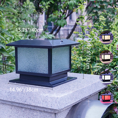 Modern Minimalist Solar Waterproof Rectangular Diamond Stripe Glass Shade Aluminum Frame LED Post Head Light For Garden